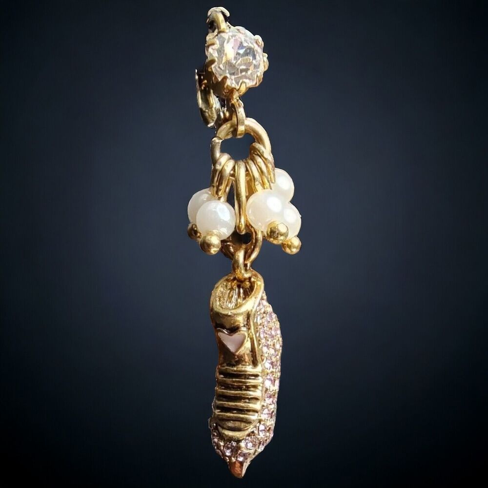 NEW Betsey Johnson Vintage Winter Glam Pink Crystal Ice Skates Holiday Earrings - Picture 9 of 9